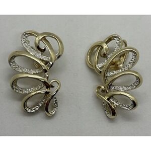 Vintage Climber Earrings Emmons in Gold and‎ Silver Tone Clip On Signed